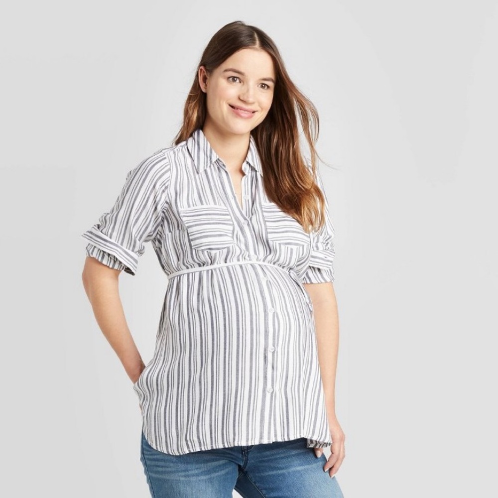 Maternity Striped Long Sleeve Woven Top